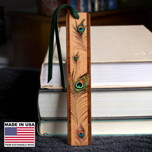 Load image into Gallery viewer, Mitercraft - Peacock Feather Handmade Wooden Bookmark