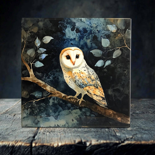 Peeping Tom's Cottage - Elegant Barn Owl Porcelain Tile Art - Serene Wildlife Decor for Your Home: 6 x 6 inch