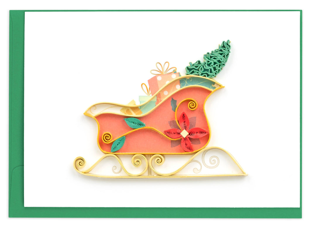 Quilling Card - Christmas Sleigh Gift Enclosure Mini Card