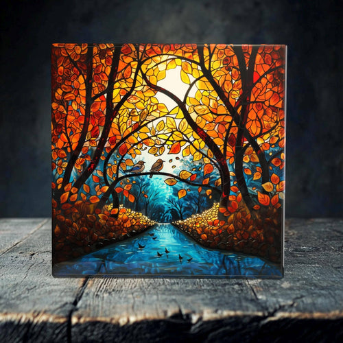 Peeping Tom's Cottage - Enchanted Autumn Forest Porcelain Tile Art - Stunning Seasonal Decor for Your Home: 6 x 6 inch
