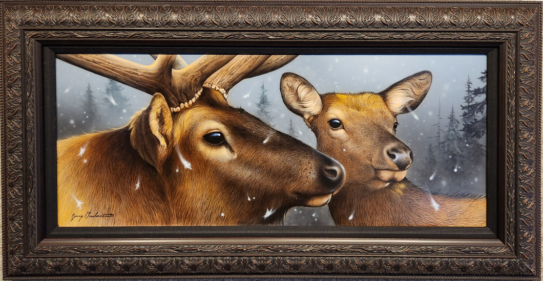 Winter's Pair - Elk Original by Jerry Gadamus