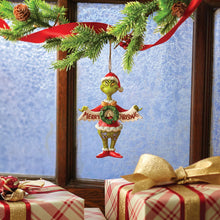 Load image into Gallery viewer, JSGRI Grinch Holding Banner Ornament