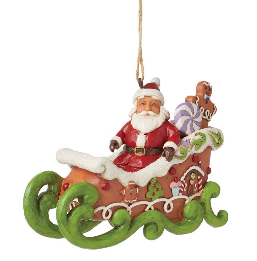 JS Gingerbread Santa in Sleigh Ornament
