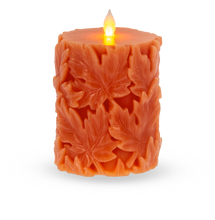 Load image into Gallery viewer, LED Engraved Leaf Pillar Candle 3x4"
