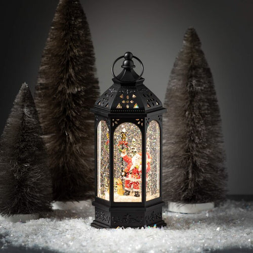 LED Shimmer Santa Hex Lantern
