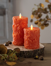 Load image into Gallery viewer, LED Engraved Leaf Pillar Candle 3x4"