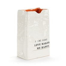 Load image into Gallery viewer, Live From Snack Time Love Makes Me Happy Ceramic Small Notepaper Vase - 4x6in