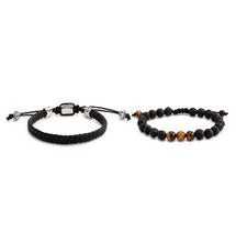 Load image into Gallery viewer, Mens Leather Bracelet Set Black