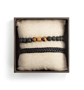 Mens Leather Bracelet Set Black