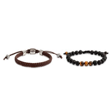 Load image into Gallery viewer, Mens Leather Bracelet Set Brown