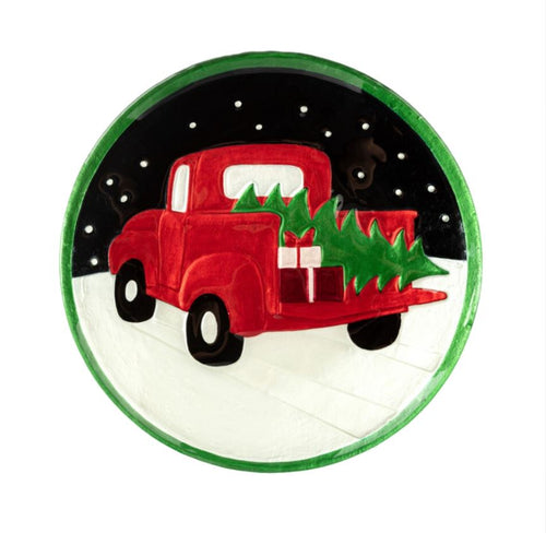 Red Truck and Tree Round Plate