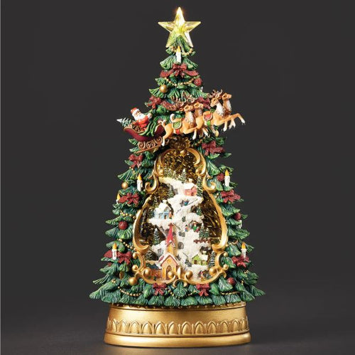 Swirl Tree with Village Santa