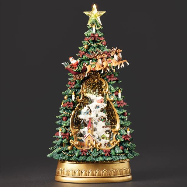 Swirl Tree with Village Santa