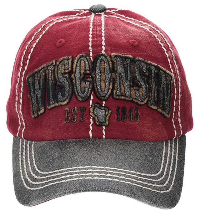WI Red 2 Tone Baseball Cap