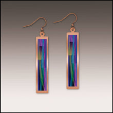 Load image into Gallery viewer, Illustrated Light &amp; DC Designs - Purple Rainbow Abstract Copper Showcase Rectangle Earrings