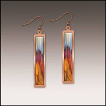 Load image into Gallery viewer, Illustrated Light &amp; DC Designs - Trees and Hills Copper Showcase Rectangle Handmade Earrings