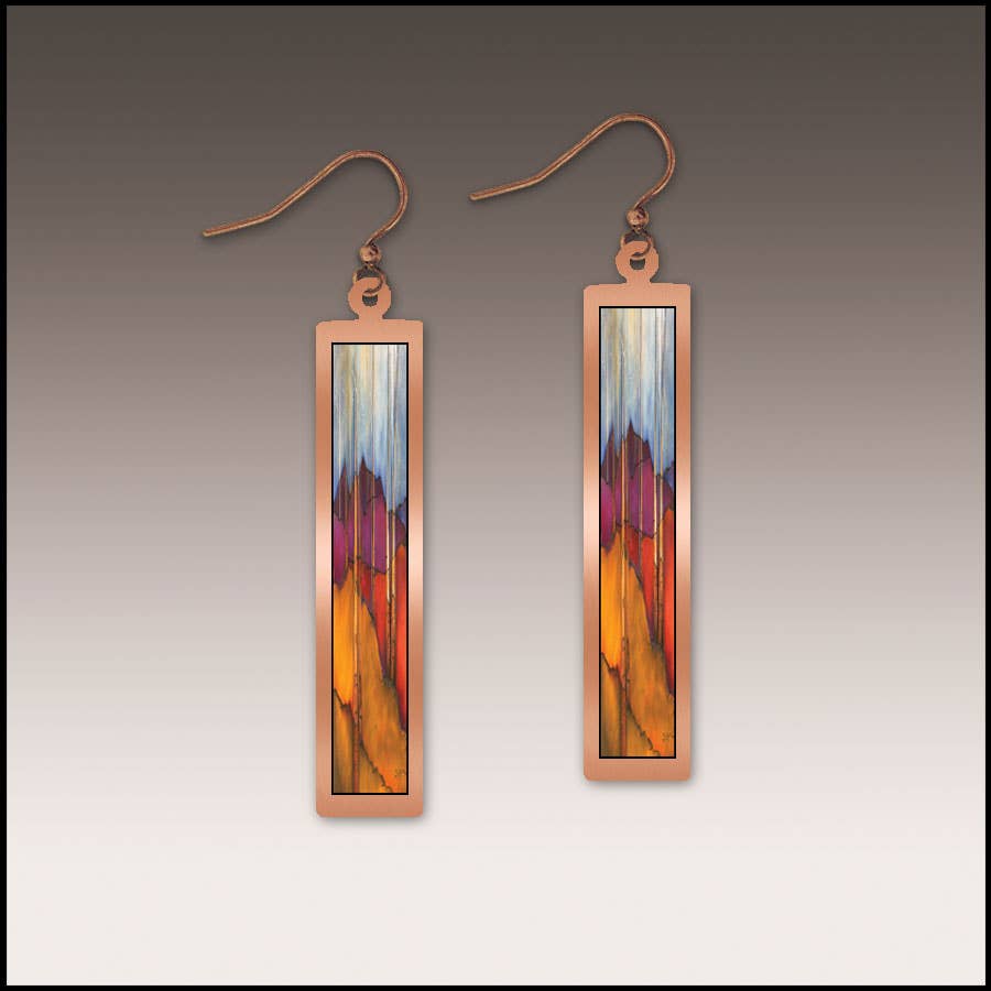 Illustrated Light & DC Designs - Trees and Hills Copper Showcase Rectangle Handmade Earrings