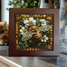 Load image into Gallery viewer, Peeping Tom's Cottage - Honeybee and Wildflowers Porcelain Tile – Stained Glass-Style Nature Art: 6 x 6 inch