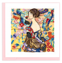 Load image into Gallery viewer, Quilling Card - Artist Series - Quilled Lady with Fan, Klimt Greeting Card