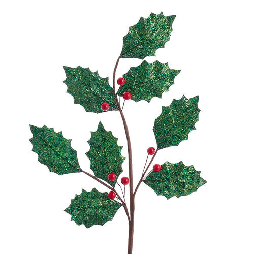 Decorative holly leaf branch with red berries on a white background
