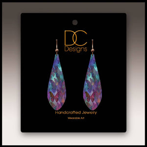 Illustrated Light & DC Designs - Purple Butterfly Pattern Long Drop Handmade Earrings