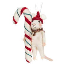 Load image into Gallery viewer, Abbott - Holiday Mouse with Hat &amp; Candy Cane Ornament