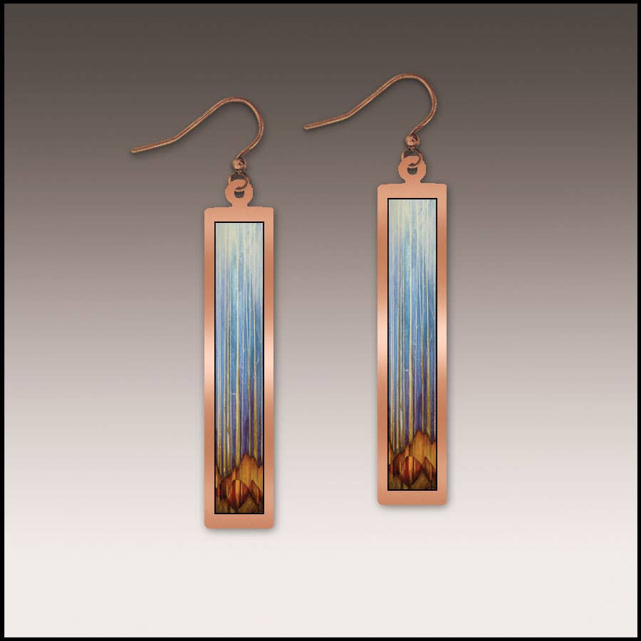 Illustrated Light & DC Designs - Cool Forest Copper Showcase Rectangle Earrings