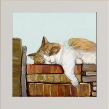 Load image into Gallery viewer, Cathy Walters Art - Cat on Books 3 Happy Square