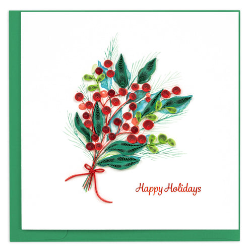 Quilling Card - Quilled Holly Berry Bunch Greeting Card