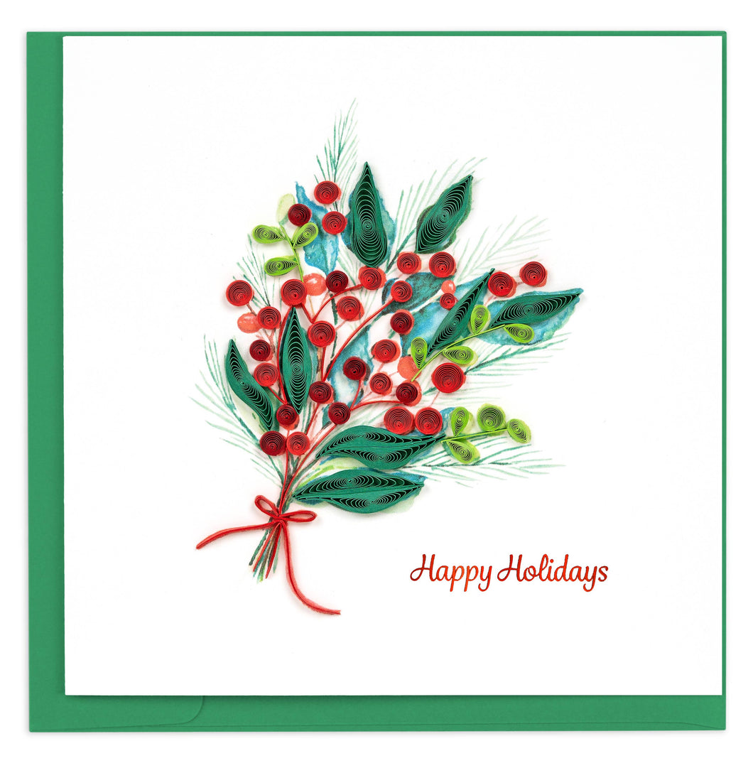 Quilling Card - Quilled Holly Berry Bunch Greeting Card