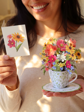 Load image into Gallery viewer, FreshCut Paper LLC - Mini Wildflower Teacup (10 Mini Pop-Up Greeting Cards)