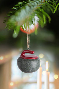 Abbott - Grey and Red Curling Rock Ornament-1.5"D-245
