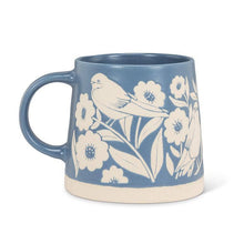 Load image into Gallery viewer, Wide Base Mug with Leaves &amp; Birds-Blue