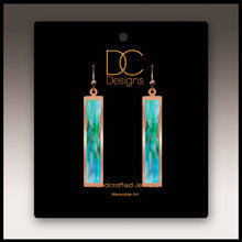 Load image into Gallery viewer, Illustrated Light &amp; DC Designs - Aqua Abstract Copper Showcase Rectangle Handmade Earrings