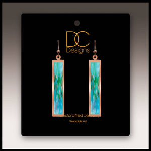 Illustrated Light & DC Designs - Aqua Abstract Copper Showcase Rectangle Handmade Earrings