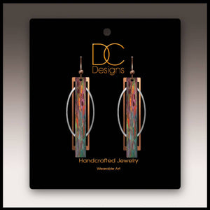 Illustrated Light & DC Designs - Orange Green Geometric Multilayer Metal Accent Handmade Earrings