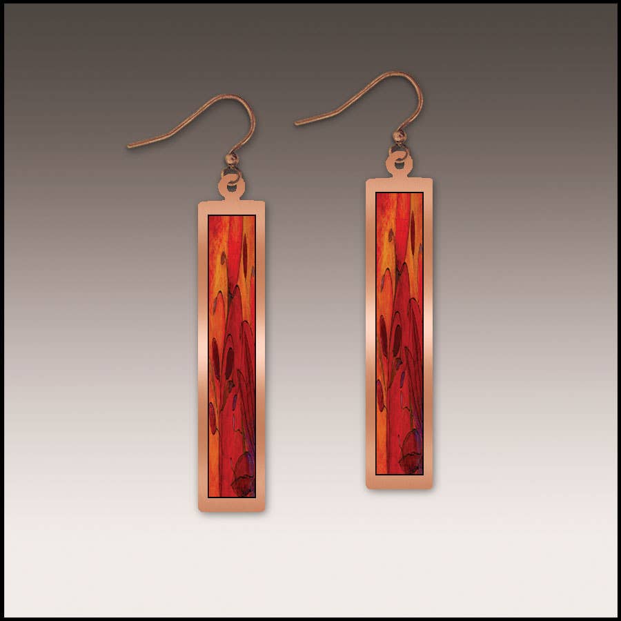 Illustrated Light & DC Designs - Red Foliage Fine Art Copper Showcase Rectangle Earrings