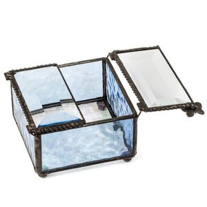 J Devlin Glass Art - Blue Stained Glass Jewelry Box With Butterfly Lift Box 185-3