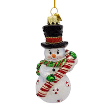 Load image into Gallery viewer, Kurt S. Adler, Inc. - Noble Gems, Glass Snowman With Candy Cane Ornament