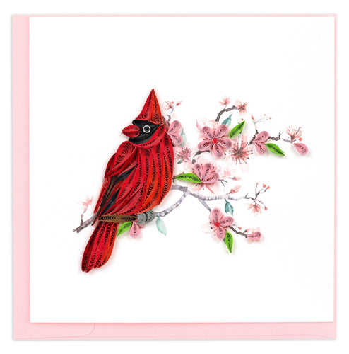 Quilling Card - Quilled Cardinal & Cherry Blossom Greeting Card
