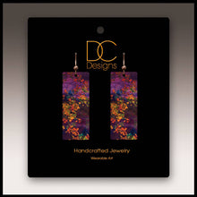 Load image into Gallery viewer, Illustrated Light &amp; DC Designs - Purple Foliage Nature Rectangle Handmade Earrings