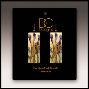 Illustrated Light & DC Designs - Calla Lily Purple Rectangle Handmade Earrings
