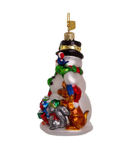 5.5"NOBLE GEMS SNOWMAN W/ANIMALS ORNAMENT