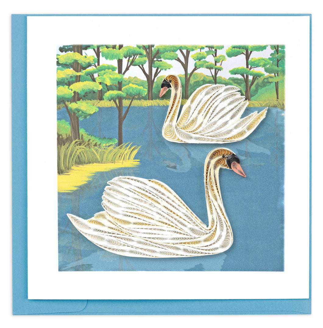 Quilling Card - Quilled Two Swans Greeting Card