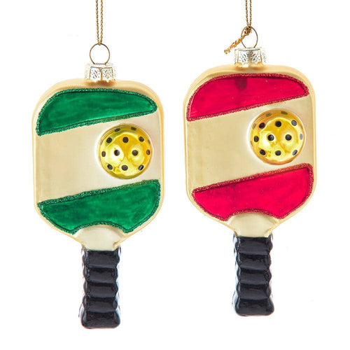 Glass Red & Green Pickleball Orns, 2 Asstd