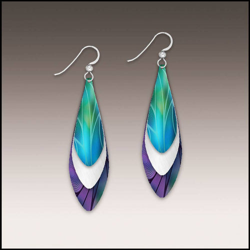Illustrated Light & DC Designs - Blue Aurora Mixed Metal Multilayer Feather Drop Earrings