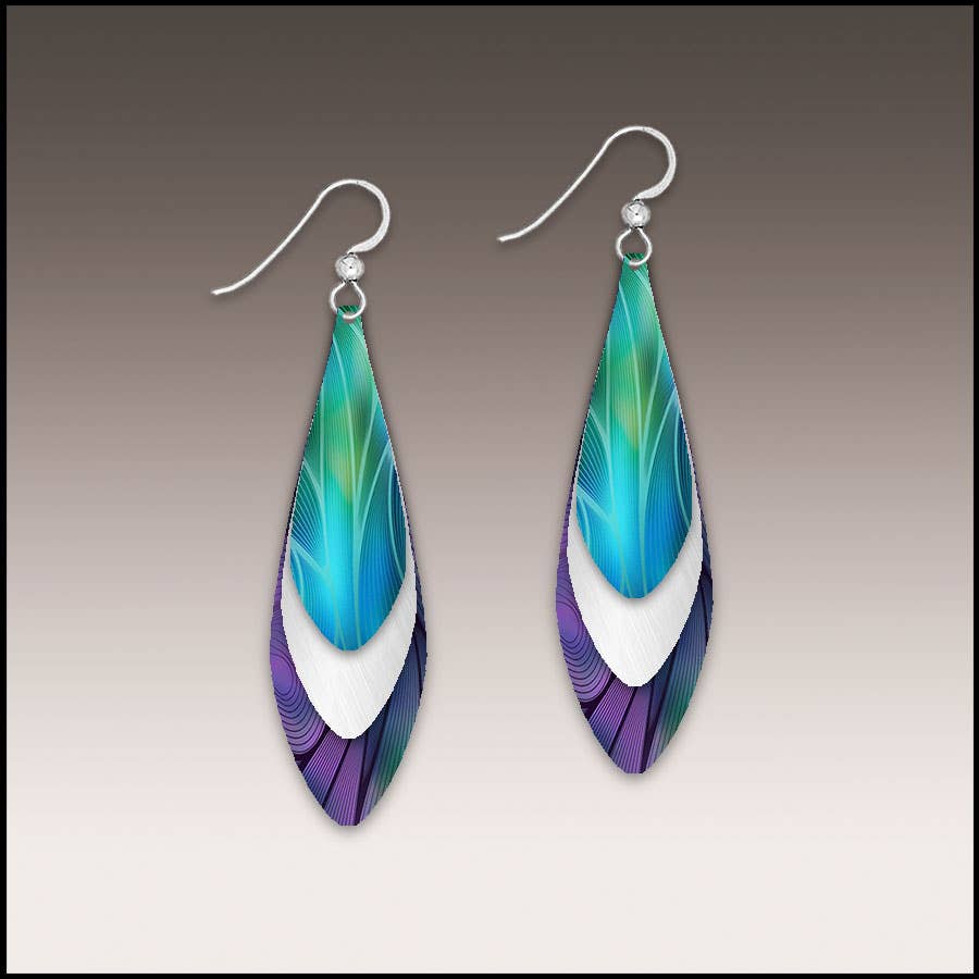 Illustrated Light & DC Designs - Blue Aurora Mixed Metal Multilayer Feather Drop Earrings