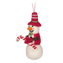 Load image into Gallery viewer, Abbott - Snowman with Hat &amp; Candy Cane Ornament