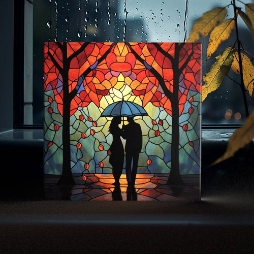 Peeping Tom's Cottage - Romantic Twilight Stroll - Stained Glass Style Artistic Tile for Intimate Home Decor: 6 x 6 inch