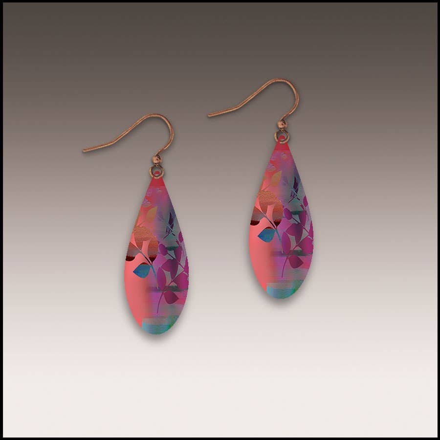 Illustrated Light & DC Designs - Tropical Twilight Foliage Dew Drop Handmade Earrings